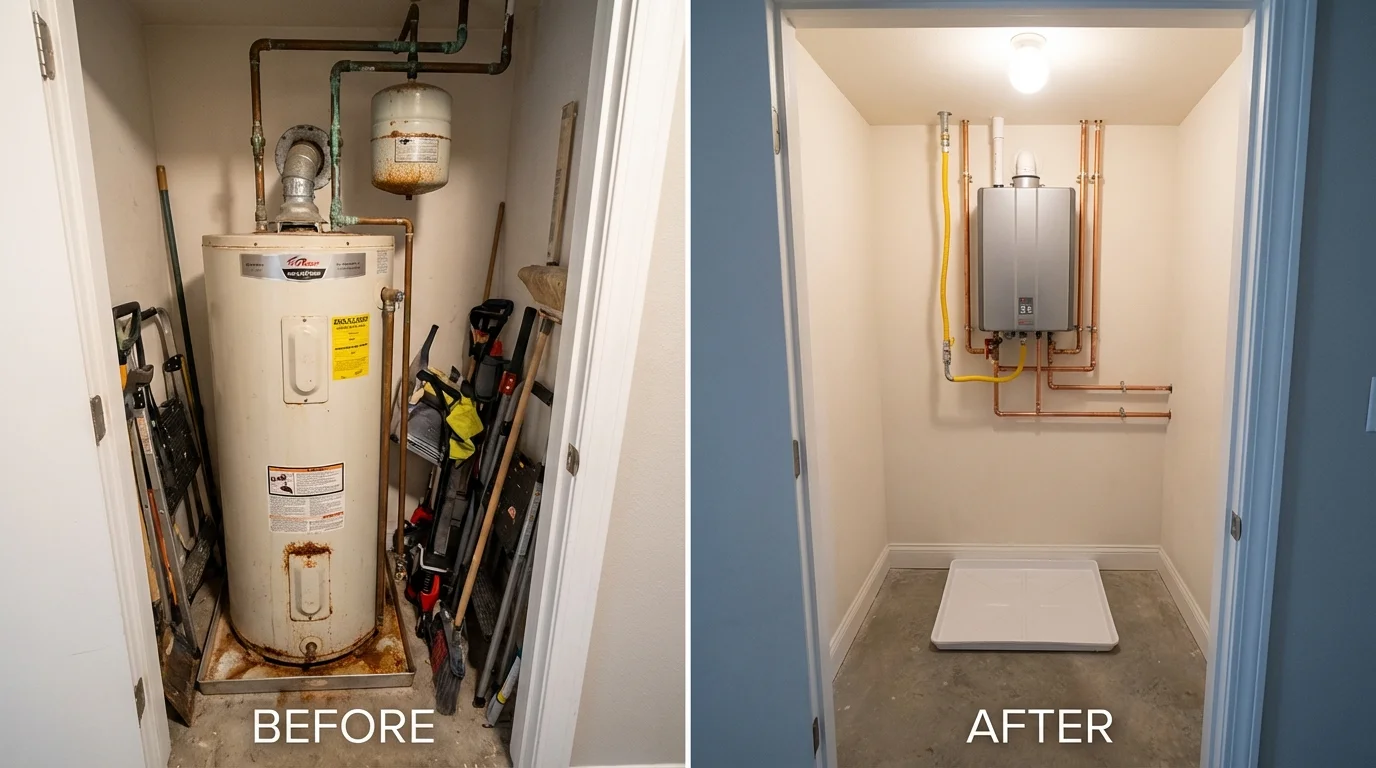 Tank water heater versus wall-mounted tankless unit comparison for Ironton, OH homeowners